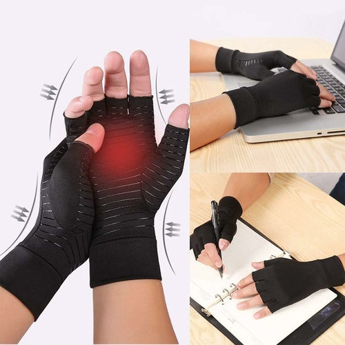 Compression Arthritis Glove Unisex Joint Pain Relief Half Finger Brace Hover Image